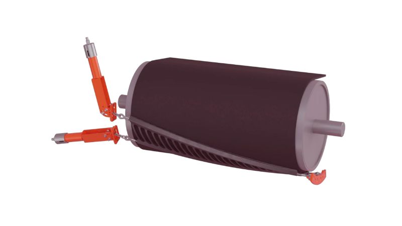 Maintenance technician adjusting a self-tensioning conveyor belt cleaner to ensure optimal performance